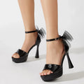 Open Toe Mesh Butterfly-knot Sandals with Buckle Strap High Heels for Women