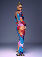 Saanvi Long Sleeve Multi Rhinestone Maxi Dress