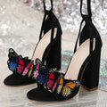 Butterfly Embroidered Summer Gladiator Sandals with Lace Up High Heels