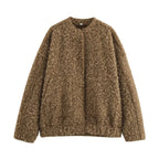 Vintage Solid Bomber Jacket Women Stand Collar Single Breasted Woolen Coat Streetwear Casual Fashion Long Sleeve Outerwear New
