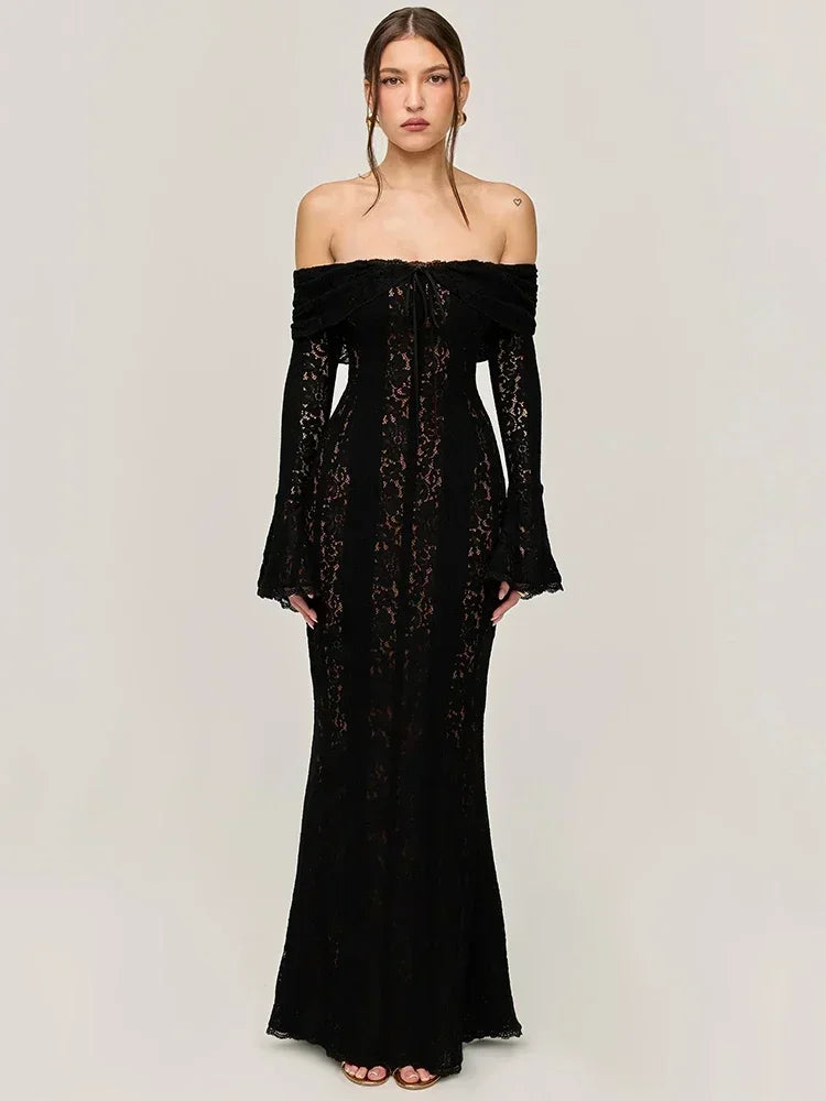 Winter Elegant Maxi Wedding Guest Lace Dress