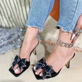 Bowknot Satin Thin Heels Slippers for Women, Summer Open Toe Street Style Fashion