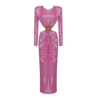 Climb To New Heights Long Sleeve Cutout Sequin Maxi Dress
