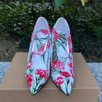 11cm Metal High Heel Women Floral Pointy Toe Stilettos Shoes for Summer