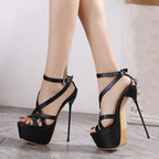 17CM Platform Sandals with Open Toe and Buckle Strap, Super Thin High Heels