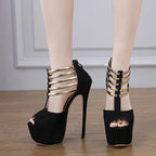 Metal Strap Zip Women Platform Pumps with Hollow Out Design
