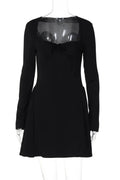 Elegant A-Line High Waist Bodycon Mini Dress with Long Sleeves