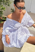 V-Neck Puff Sleeve Patchwork Mini Dress