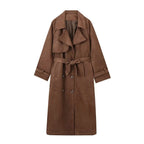 Female New Elegant Windbreaker Turn-Down Collar Long Sleeves Belt Solid Autumn Women's Double Breasted Trench Coat Mujer
