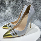 Sparkle Silver Sequins Slip On High Heel Shoes with Pointy Toe