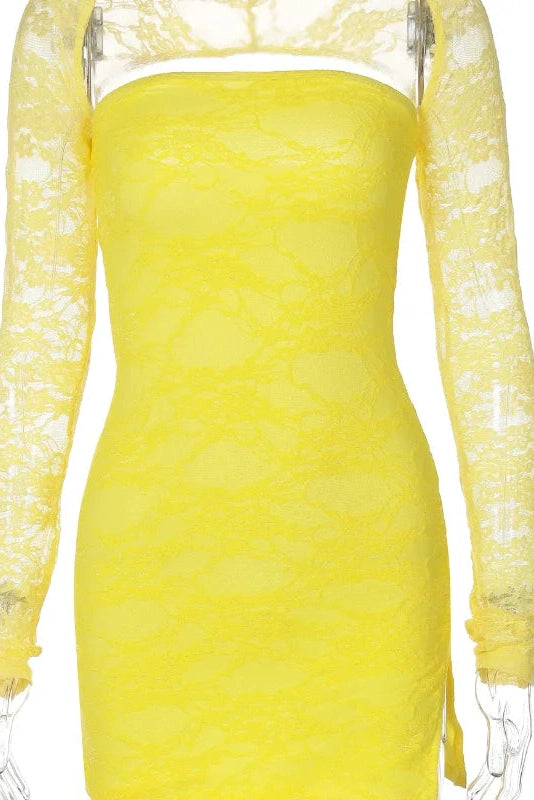 Lace Strapless Long Sleeve 2 Piece Mini Dress