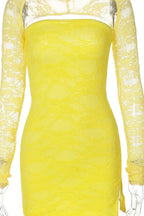 Lace Strapless Long Sleeve 2 Piece Mini Dress