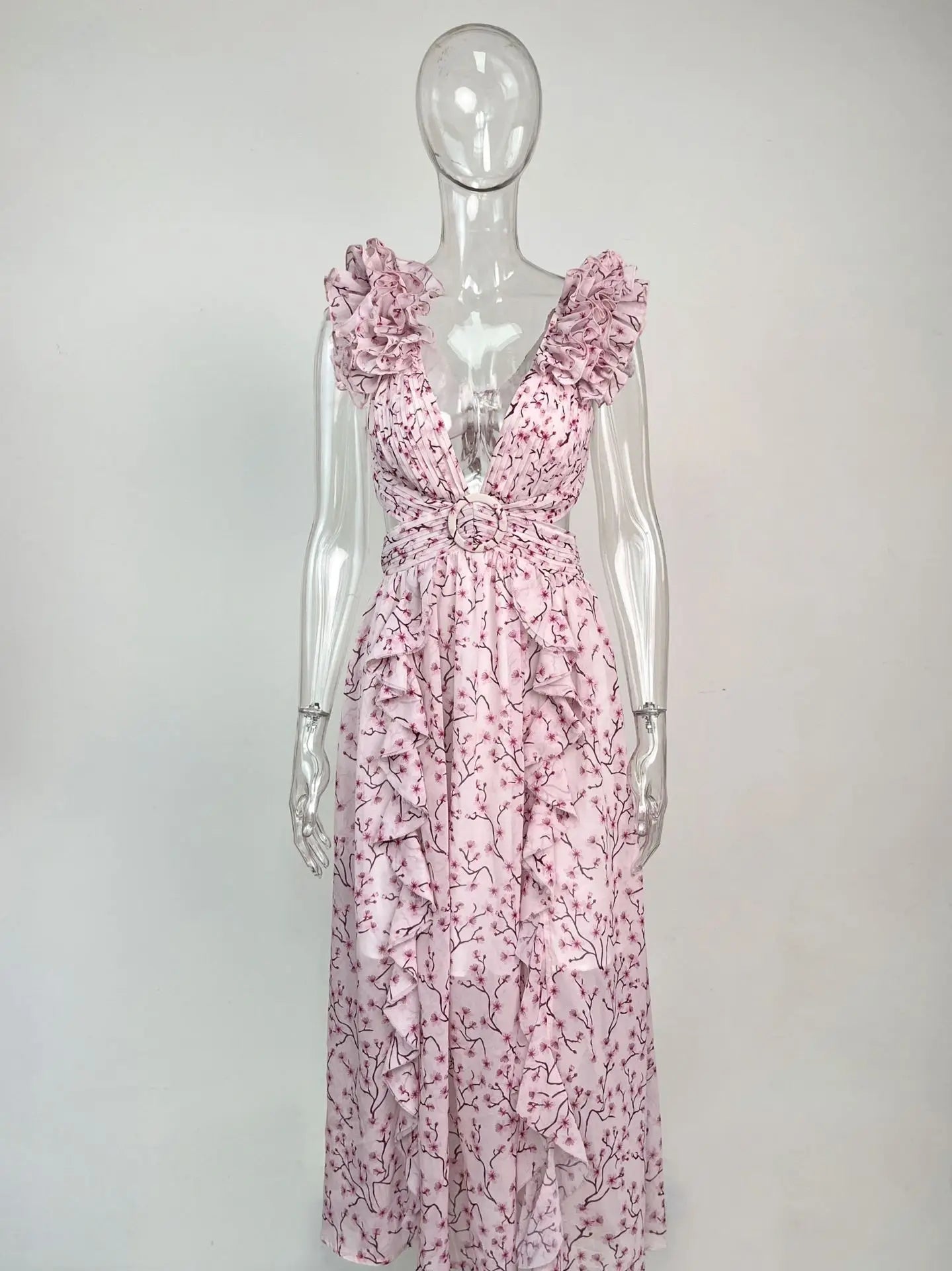 Valentina Floral Dress with Cut Out Ruffle