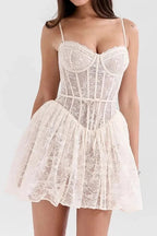 Lace Straps Backless Sleeveless A-Line Mini Dress with High Waist