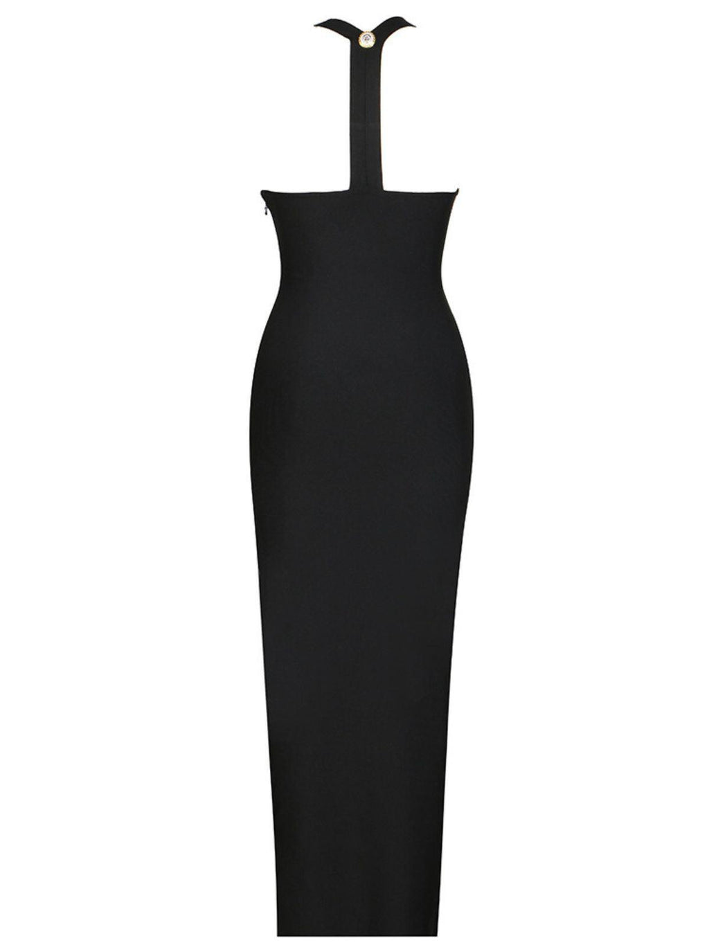 Halter Neck Metal Button Front Bodycon Bandage Maxi Dress