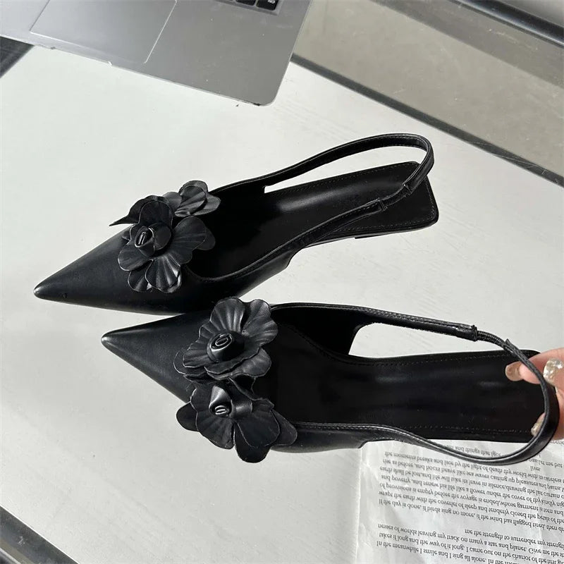 Sexy Flower Pointed Toe Thin Low Heels Pumps for Women