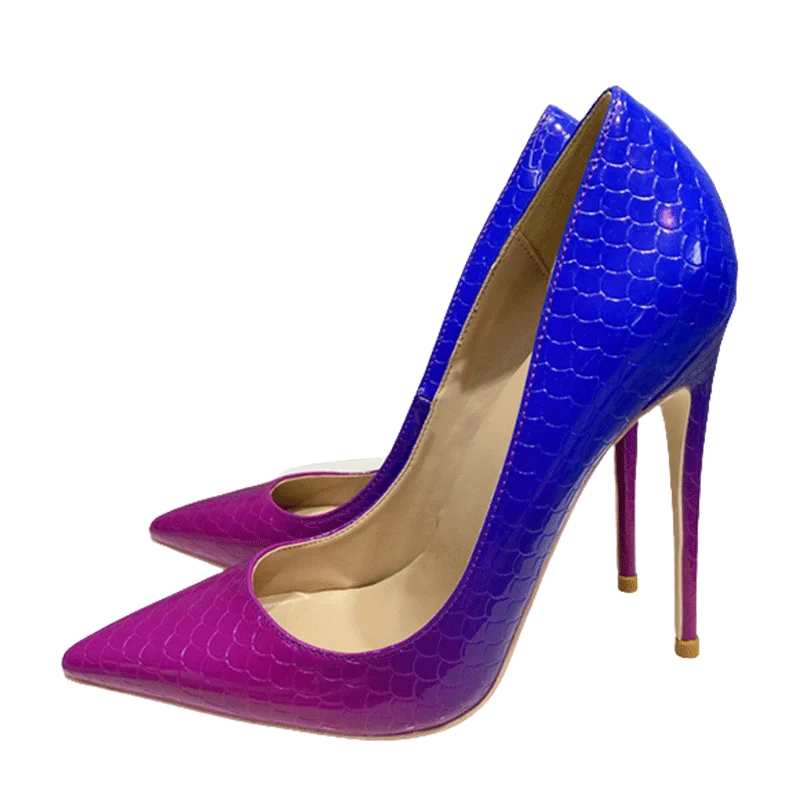 Blue Pink Crocodile Effect Women Sexy High Heel - 8cm, 10cm, 12cm