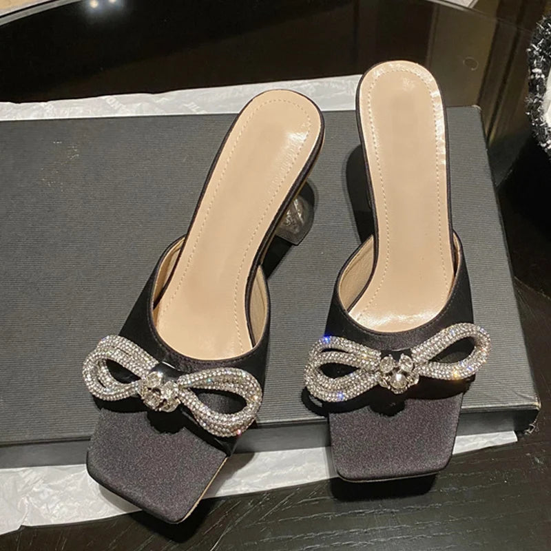 Glitter Rhinestones Transparent Strange High Heels for Women on the Runway