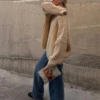 Oversized Knit Twist Pullovers Women Loose Lazy O-Neck Long Sleeve Solid Sweaters Female Autumn New Casual Street Knitwear
