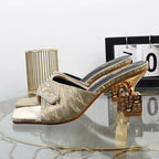 Luxury gold high-heeled slippers with special shape for fall