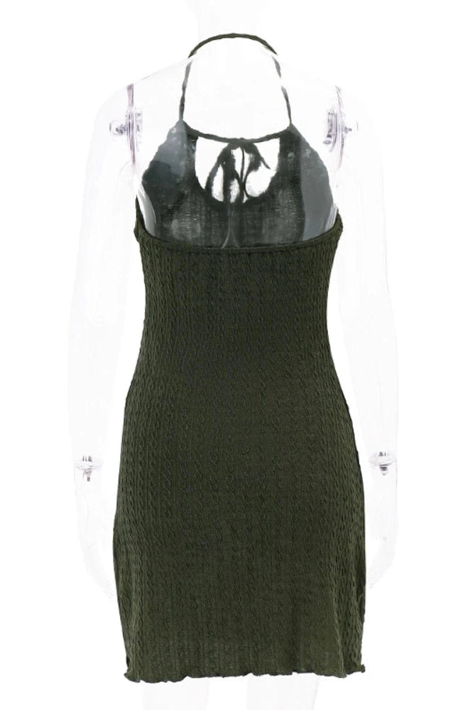 Backless Sleeveless Mini Dress with Lace-Up Hollow Out