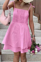Lace Up Backless A-Line Patchwork Mini Dress with Square Collar