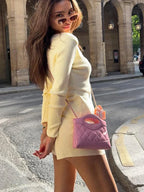 Leisure Stretch 2-Piece Set Women Single-Breasted Long Sleeves o-Neck Blouse+Basis Shorts Simple Classic Street Suits