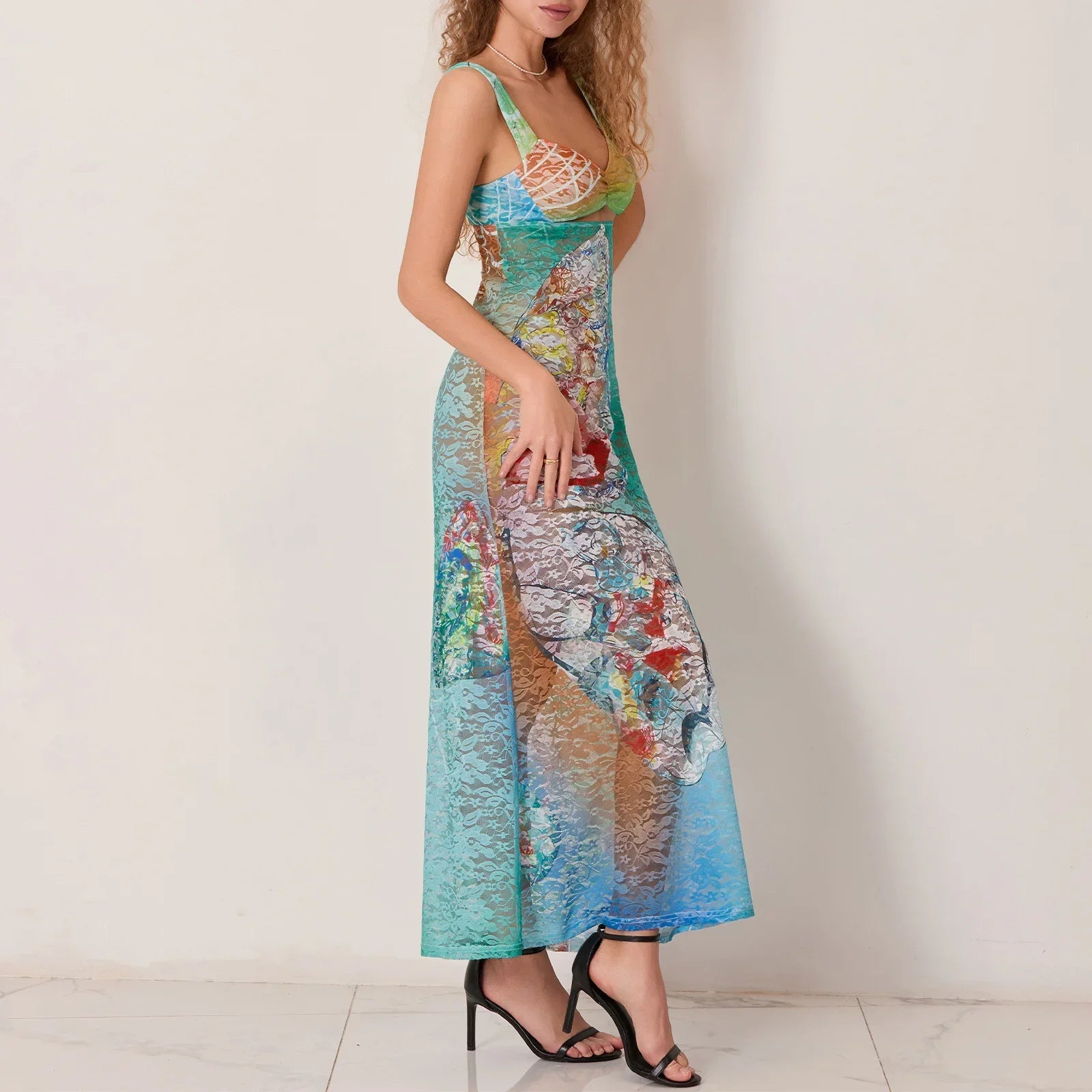 Hollow Pattern Cami Floral Dress