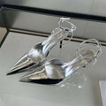 Gold Silver Ankle Buckle Strap Women Pumps with Sexy Pointed Toe and Thin High Heels