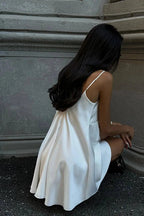 V-Neck Spaghetti Strap Backless Mini Dress with Lace Detail