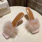 Pink Feather Transparent High Heels for the New Woman