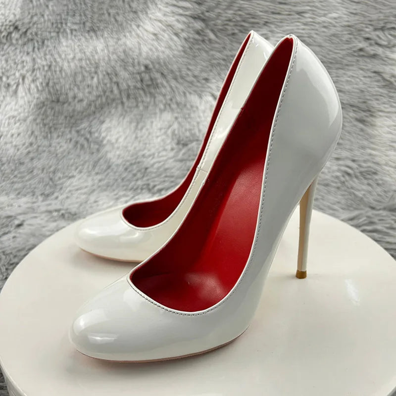 White Patent Slip On High Heels for Women
