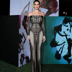 Optical Illusion Print Off Shoulder Long Sleeve Bodycon Maxi Dress