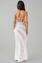 Nevah White Lace Frill Maxi Dress