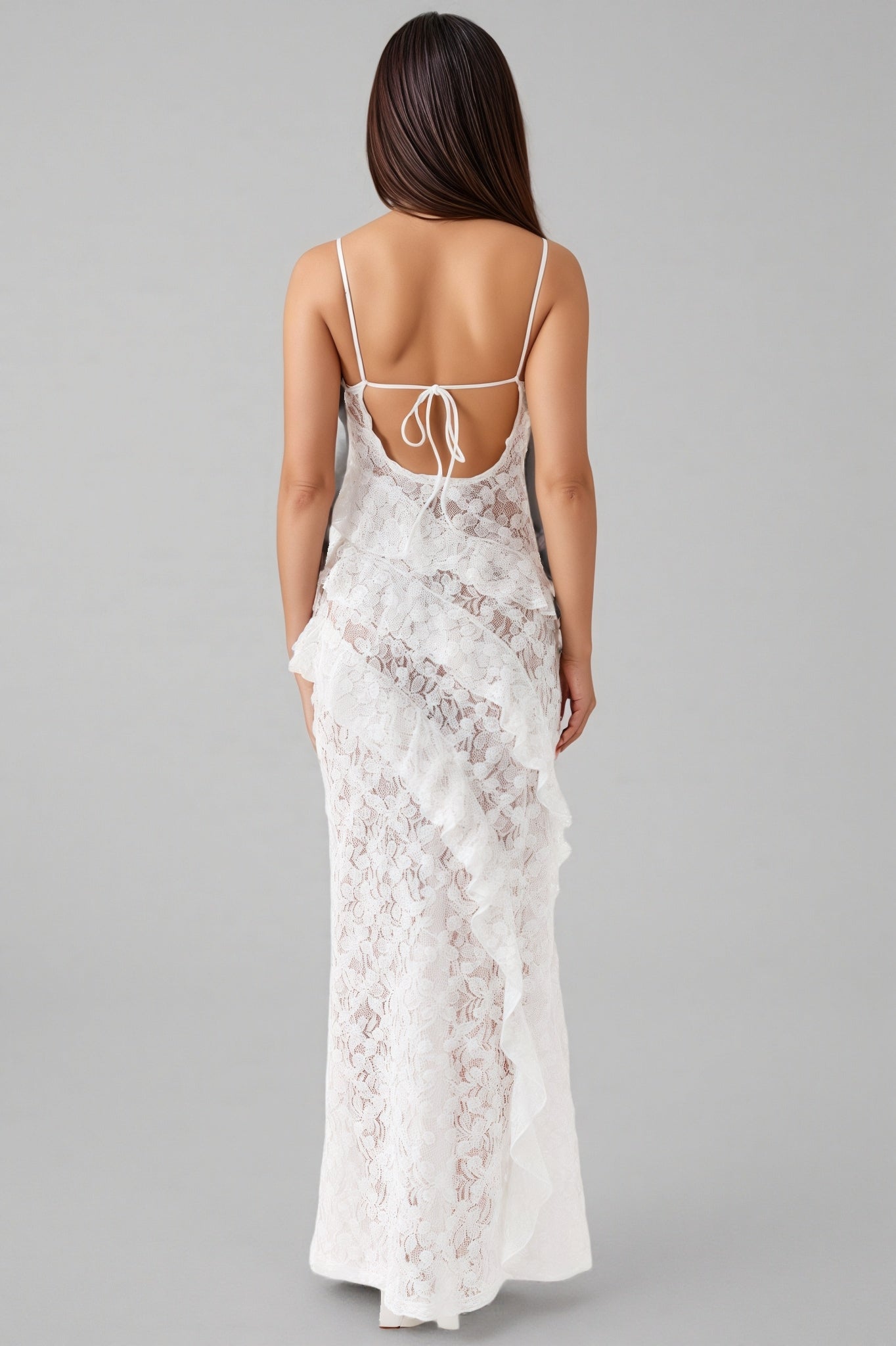 Nevah White Lace Frill Maxi Dress
