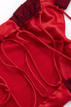 Contrast Panel Satin Twist Bust Halter Tie Strap Slip Mini Dress