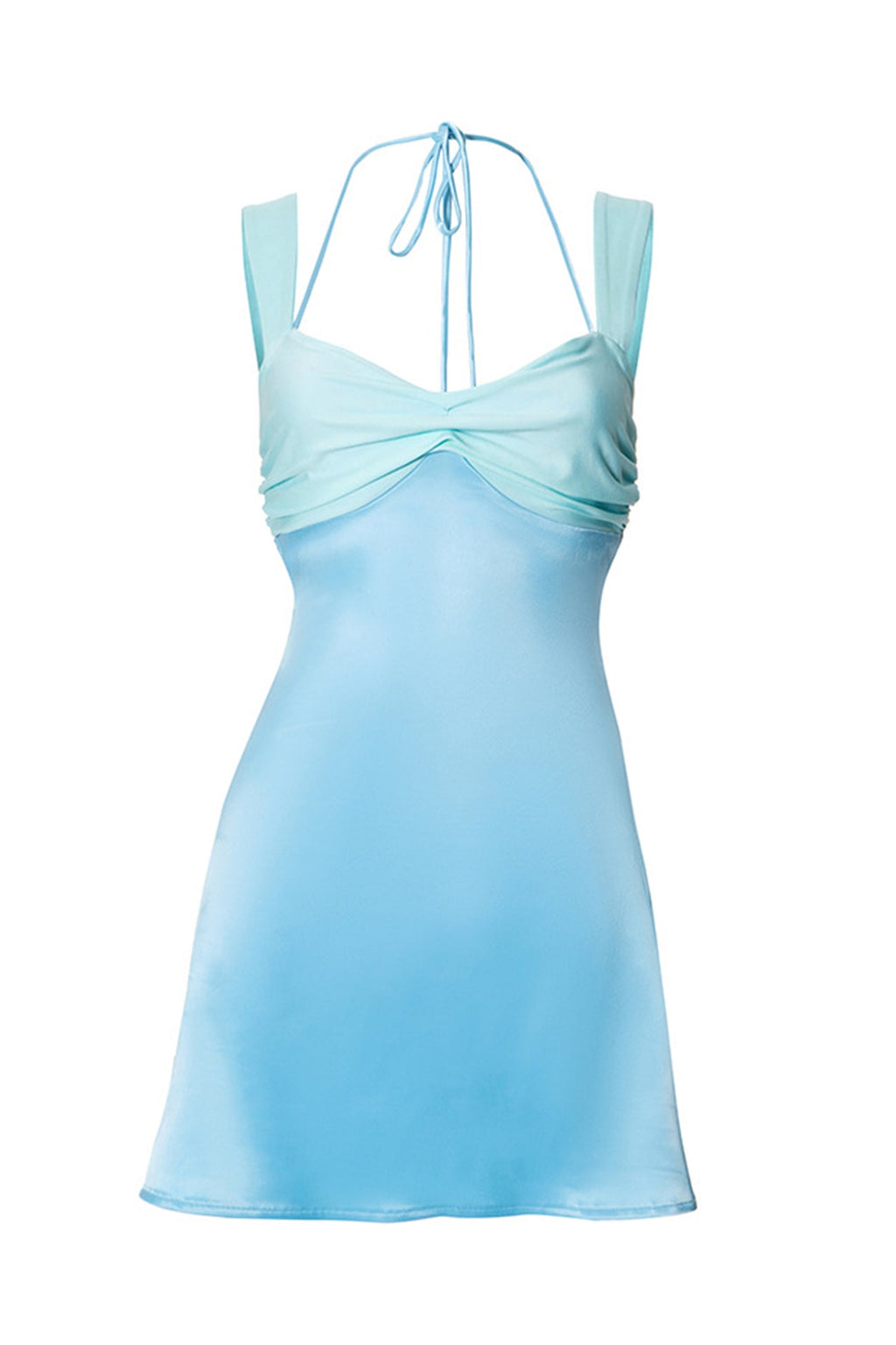 Contrast Panel Satin Twist Bust Halter Tie Strap Slip Mini Dress