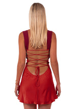 Contrast Panel Satin Twist Bust Halter Tie Strap Slip Mini Dress