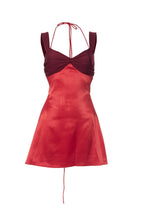 Contrast Panel Satin Twist Bust Halter Tie Strap Slip Mini Dress