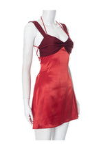 Contrast Panel Satin Twist Bust Halter Tie Strap Slip Mini Dress