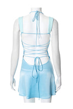 Contrast Panel Satin Twist Bust Halter Tie Strap Slip Mini Dress