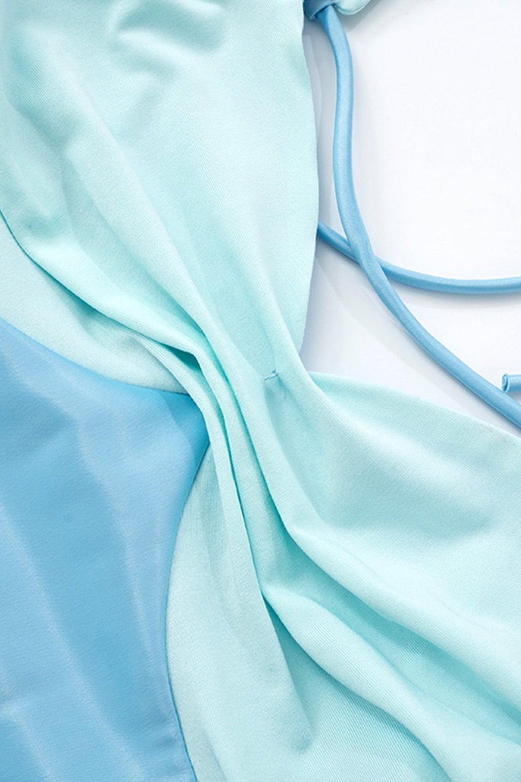 Contrast Panel Satin Twist Bust Halter Tie Strap Slip Mini Dress