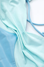 Contrast Panel Satin Twist Bust Halter Tie Strap Slip Mini Dress