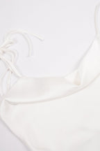 Satin Cowl Neck Tie-straps Slit Dress