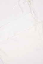 Satin Cowl Neck Tie-straps Slit Dress