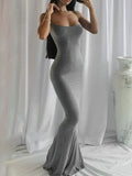 Spaghetti Strap Scoop Neck Mermaid Bodycon Maxi Dress
