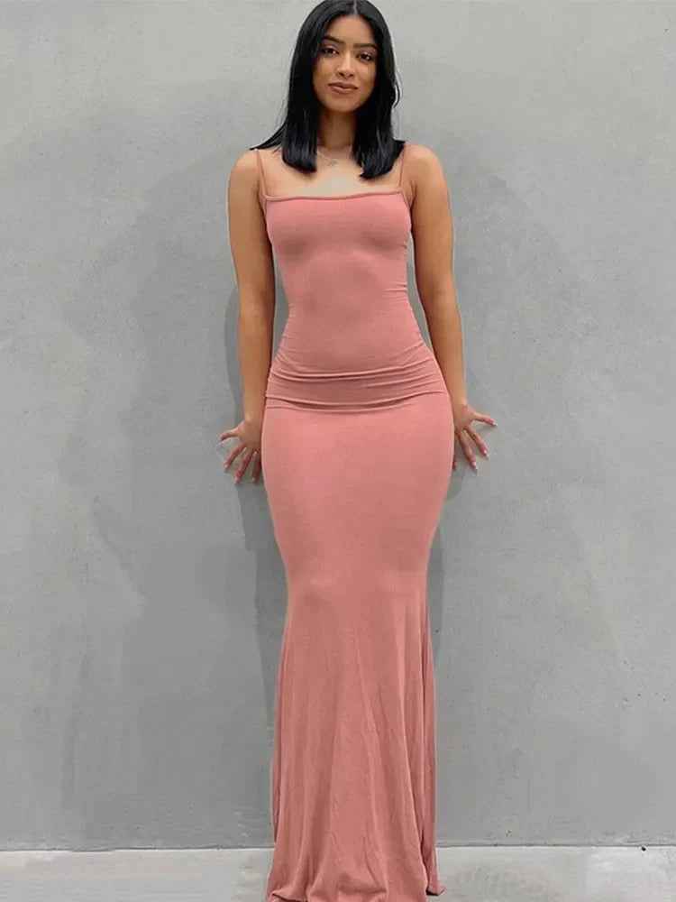 Spaghetti Strap Scoop Neck Mermaid Bodycon Maxi Dress