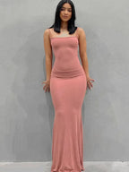Spaghetti Strap Scoop Neck Mermaid Bodycon Maxi Dress