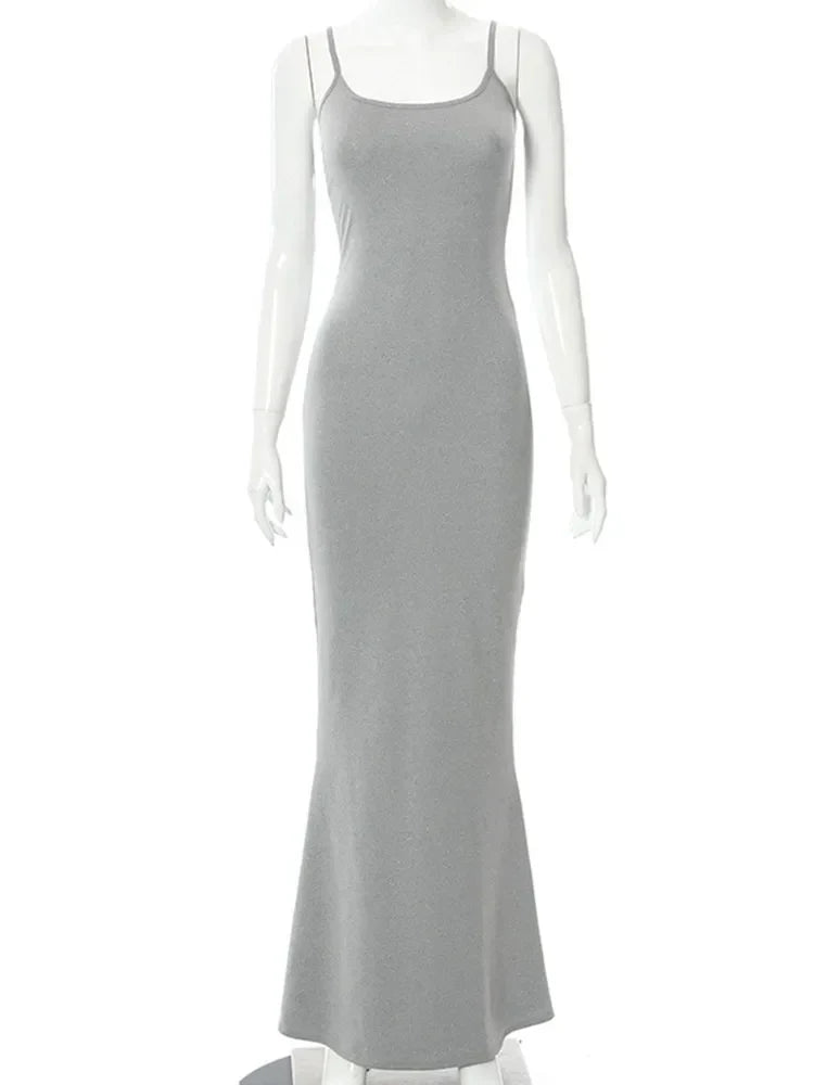 Spaghetti Strap Scoop Neck Mermaid Bodycon Maxi Dress
