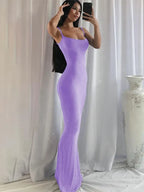 Spaghetti Strap Scoop Neck Mermaid Bodycon Maxi Dress